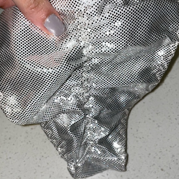 Minimalistic Silver Competition Bikini with Scrunch Bottom & Elastic Ties Small - Picture 13 of 13